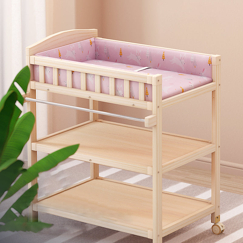 Solid Wood Baby Changing Table Movable Changing Table with Safety Rails and Shelf