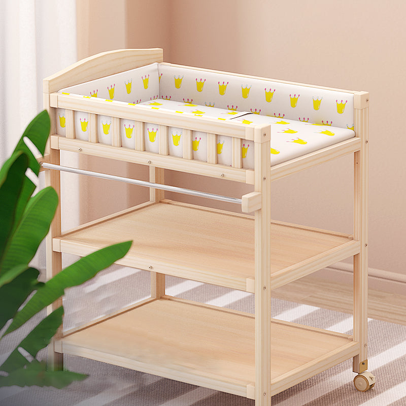 Solid Wood Baby Changing Table Movable Changing Table with Safety Rails and Shelf