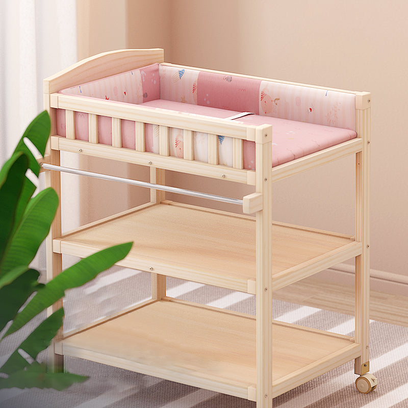 Solid Wood Baby Changing Table Movable Changing Table with Safety Rails and Shelf