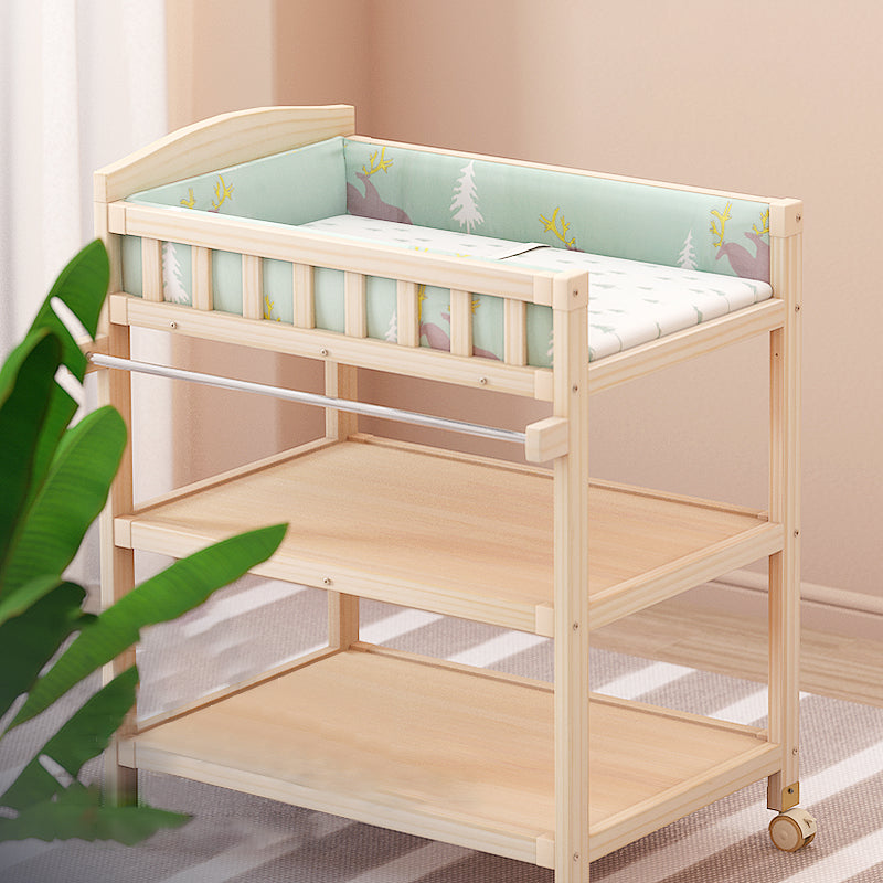 Solid Wood Baby Changing Table Movable Changing Table with Safety Rails and Shelf