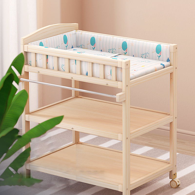 Solid Wood Baby Changing Table Movable Changing Table with Safety Rails and Shelf