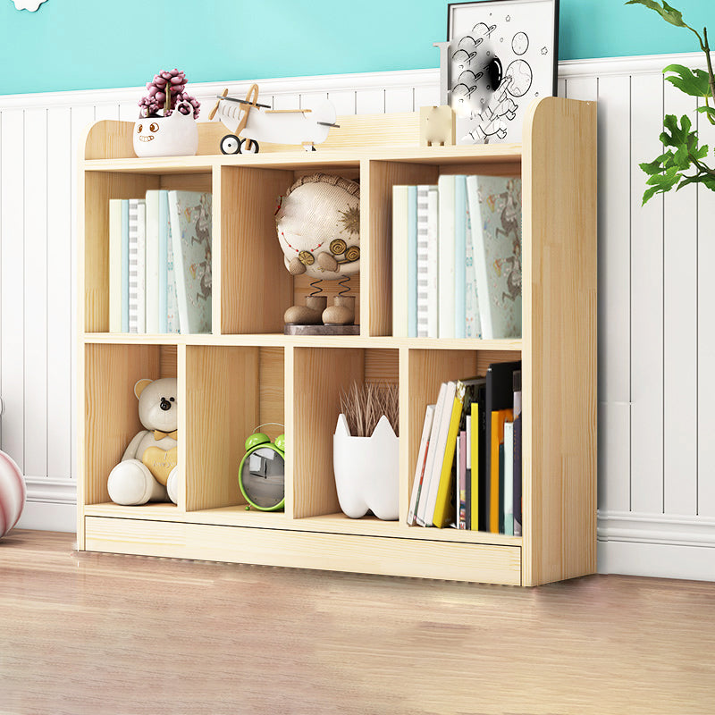 Contemporary Closed Back Book Shelf Pine Cubby Storage Bookcase in Light Wood