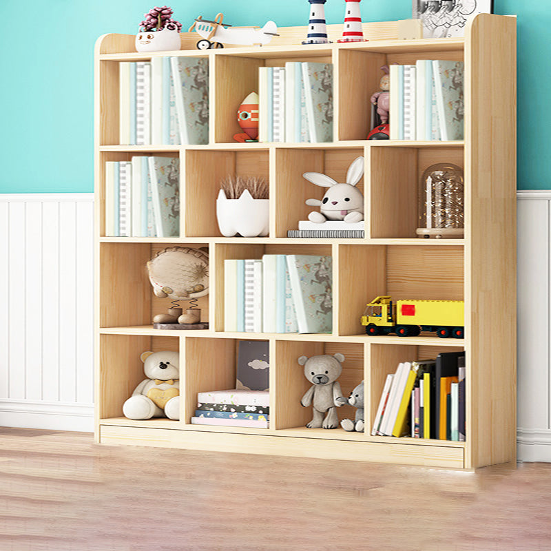 Contemporary Closed Back Book Shelf Pine Cubby Storage Bookcase in Light Wood