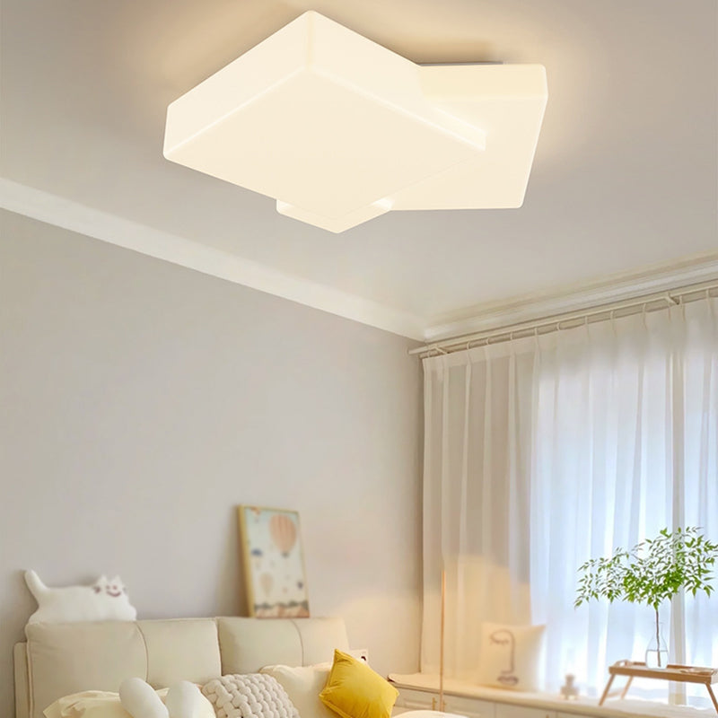 Geometric Modern Ceiling Flush Acrylic LED Square Flush in Matte White