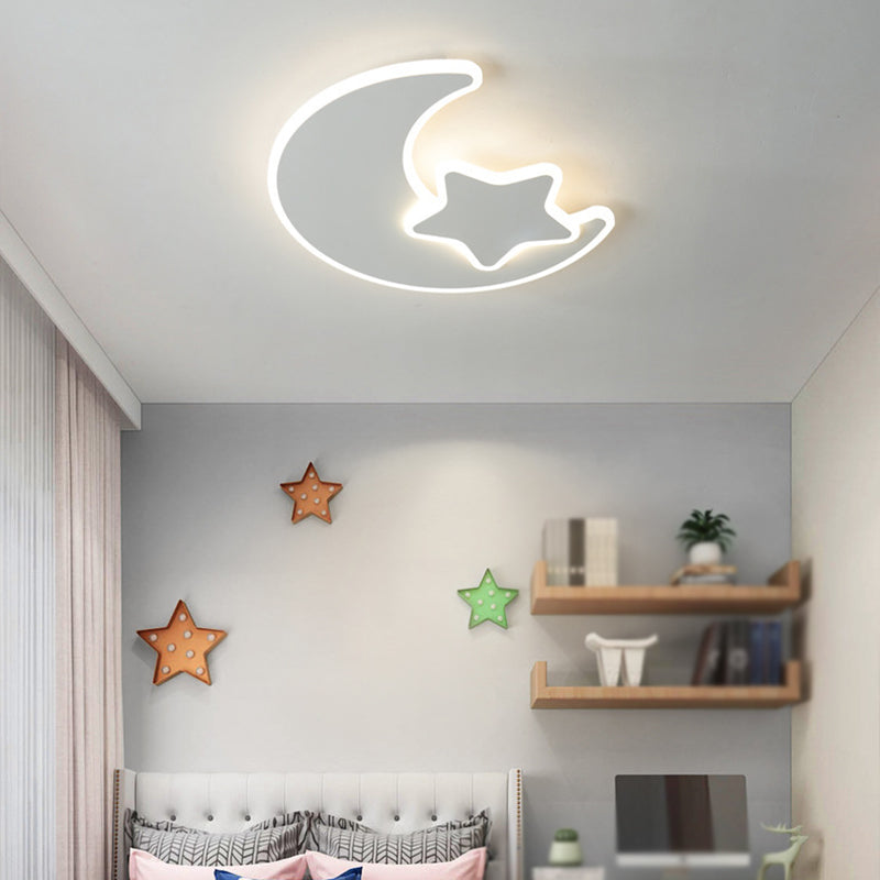 LED Kids Style Ceiling Mount in White Iron & Acrylic Ceiling Flush