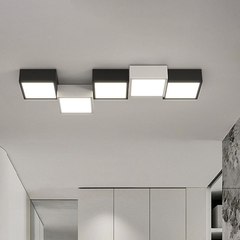 Black and White Ceiling Flush Geometric Iron Flush Mount Lighting