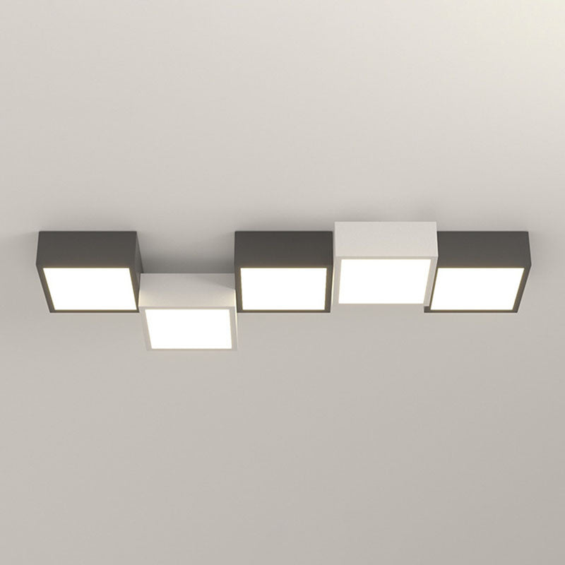 Black and White Ceiling Flush Geometric Iron Flush Mount Lighting