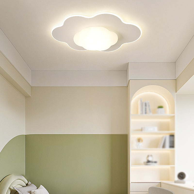 Cloud Shape LED Ceiling Flush Kids Style Metal & Acrylic Flush Mount in White