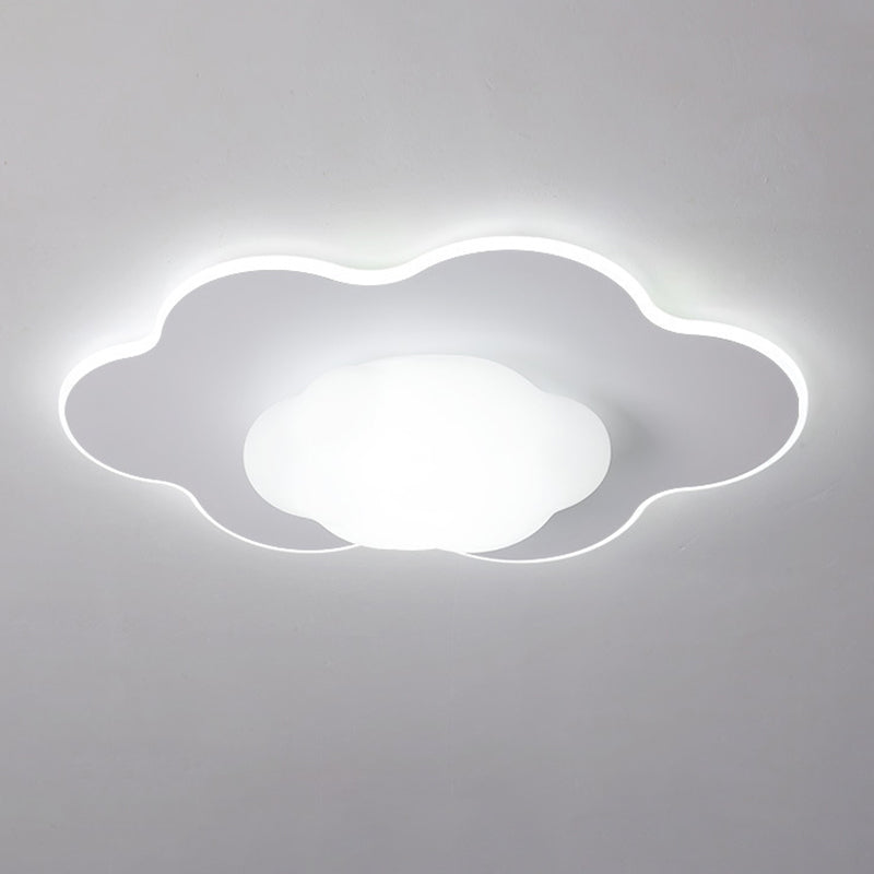 Cloud Shape LED Ceiling Flush Kids Style Metal & Acrylic Flush Mount in White