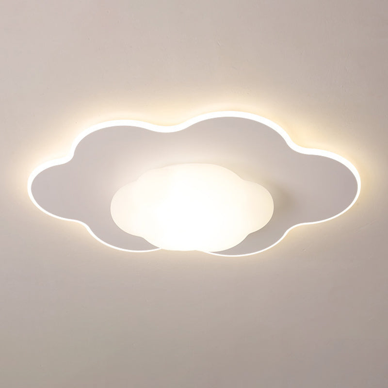 Cloud Shape LED Ceiling Flush Kids Style Metal & Acrylic Flush Mount in White