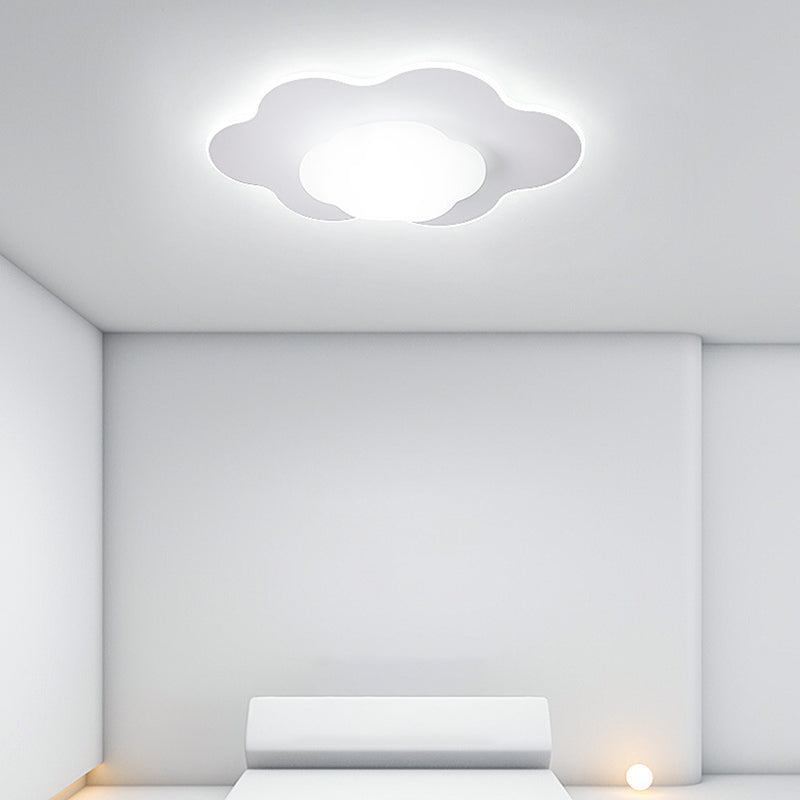 Cloud Shape LED Ceiling Flush Kids Style Metal & Acrylic Flush Mount in White