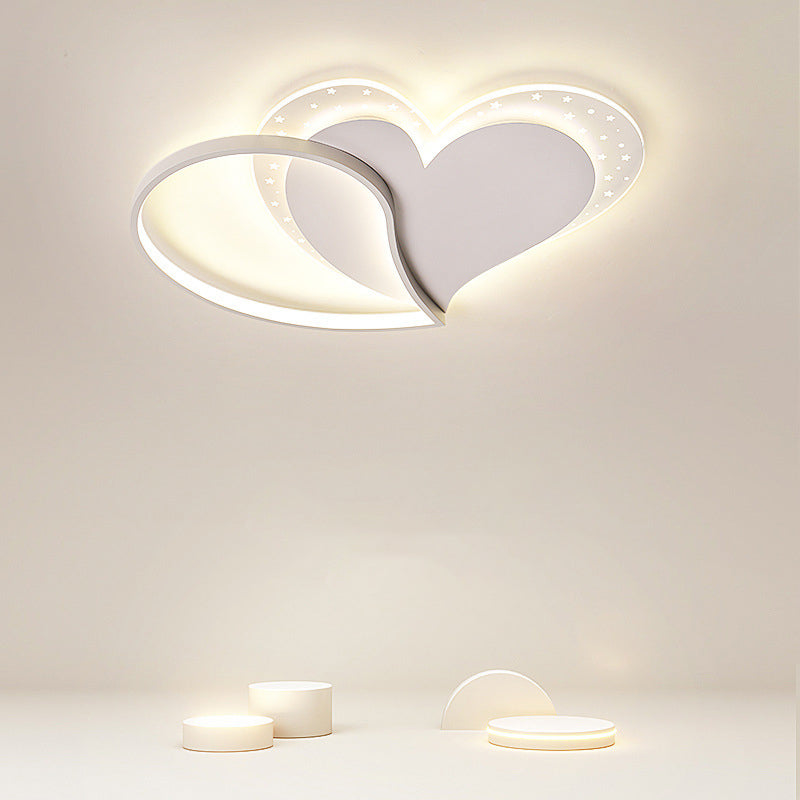 Heart Shape LED Ceiling Flush in White Finish Acrylic Kids Style Flush