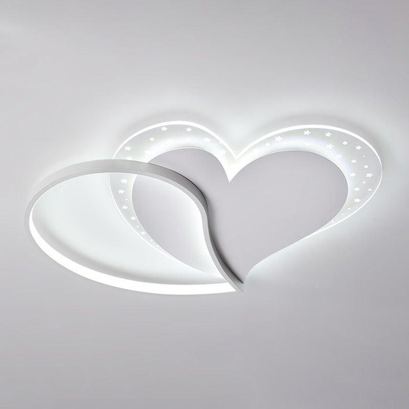 Heart Shape LED Ceiling Flush in White Finish Acrylic Kids Style Flush