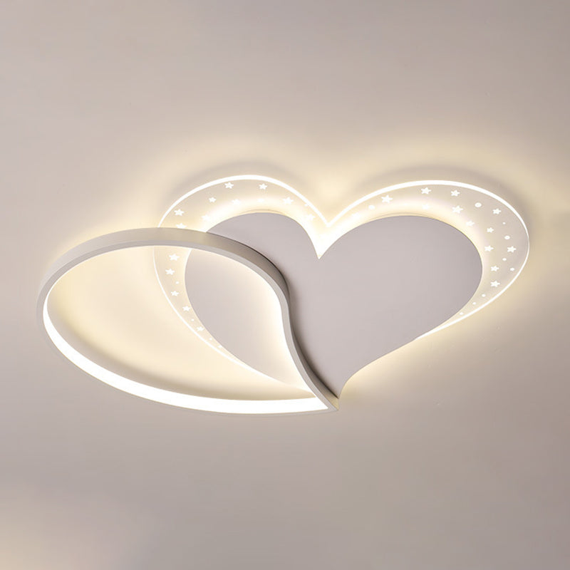 Heart Shape LED Ceiling Flush in White Finish Acrylic Kids Style Flush