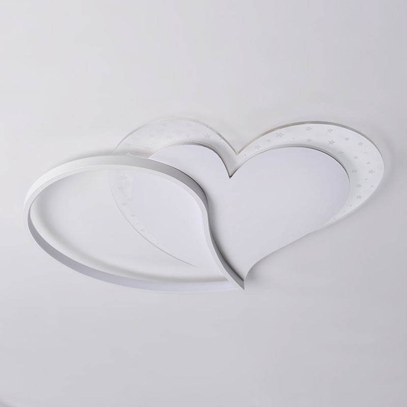 Heart Shape LED Ceiling Flush in White Finish Acrylic Kids Style Flush