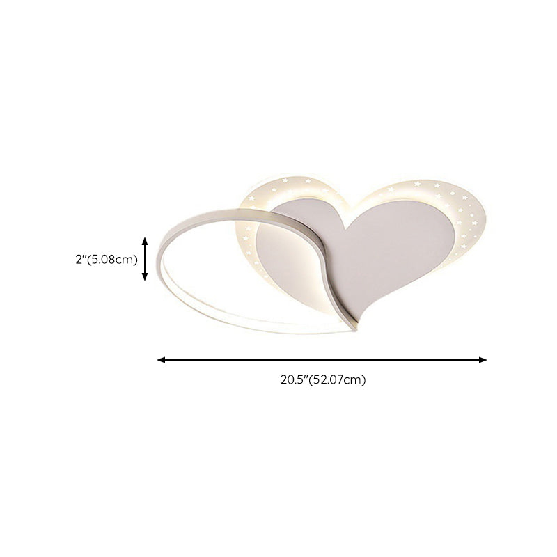 Heart Shape LED Ceiling Flush in White Finish Acrylic Kids Style Flush