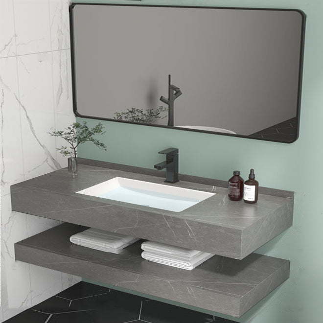 Grey Bath Vanity Rectangle Single Sink Mirror Shelving Included Stone Bathroom Vanity