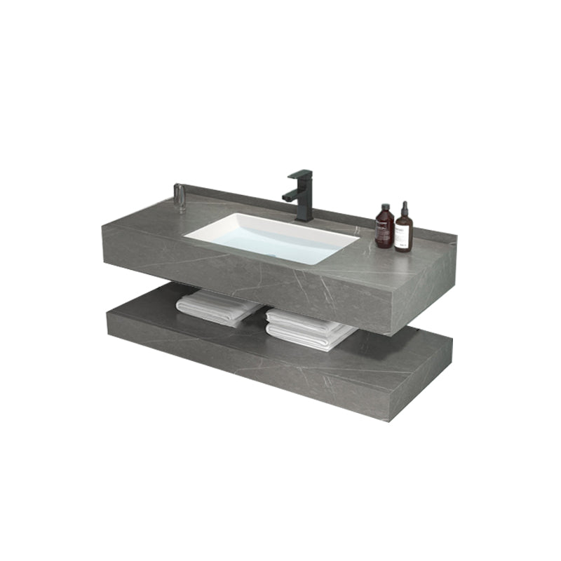 Grey Bath Vanity Rectangle Single Sink Mirror Shelving Included Stone Bathroom Vanity