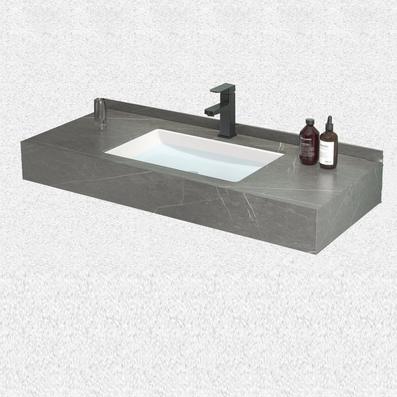 Grey Bath Vanity Rectangle Single Sink Mirror Shelving Included Stone Bathroom Vanity