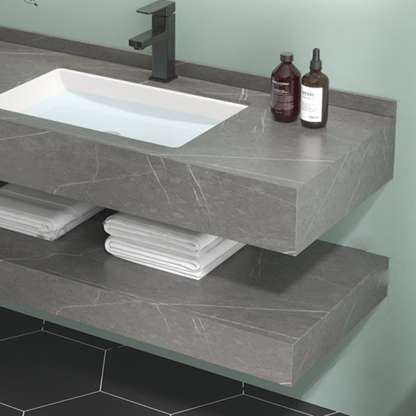 Grey Bath Vanity Rectangle Single Sink Mirror Shelving Included Stone Bathroom Vanity