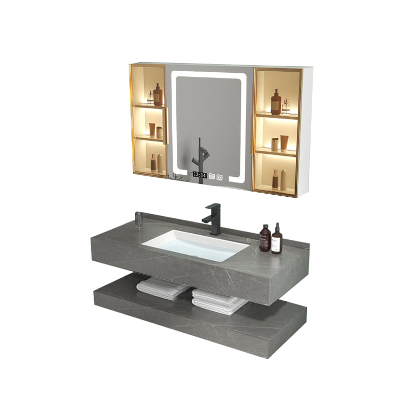 Grey Bath Vanity Rectangle Single Sink Mirror Shelving Included Stone Bathroom Vanity