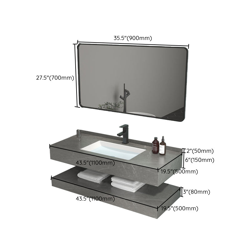 Grey Bath Vanity Rectangle Single Sink Mirror Shelving Included Stone Bathroom Vanity