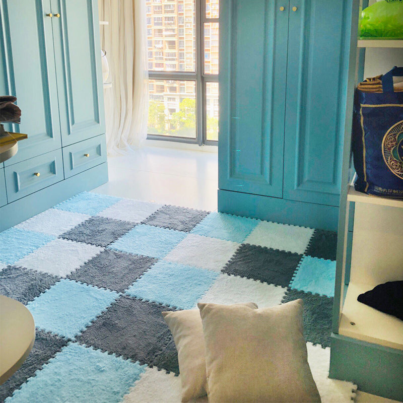 Modern Carpet Floor Tile Interlocking Plush Cut Non-Skid Tiles and Carpet