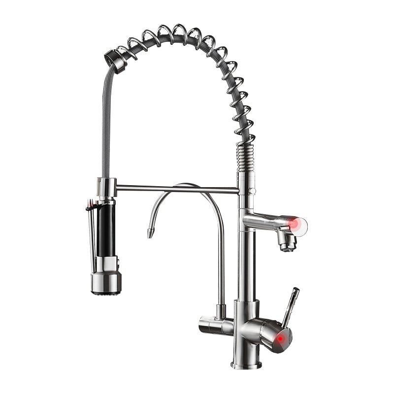 Modern Farmhouse Spring Spout Kitchen Sink Faucet Gooseneck with Pull Down Sprayer