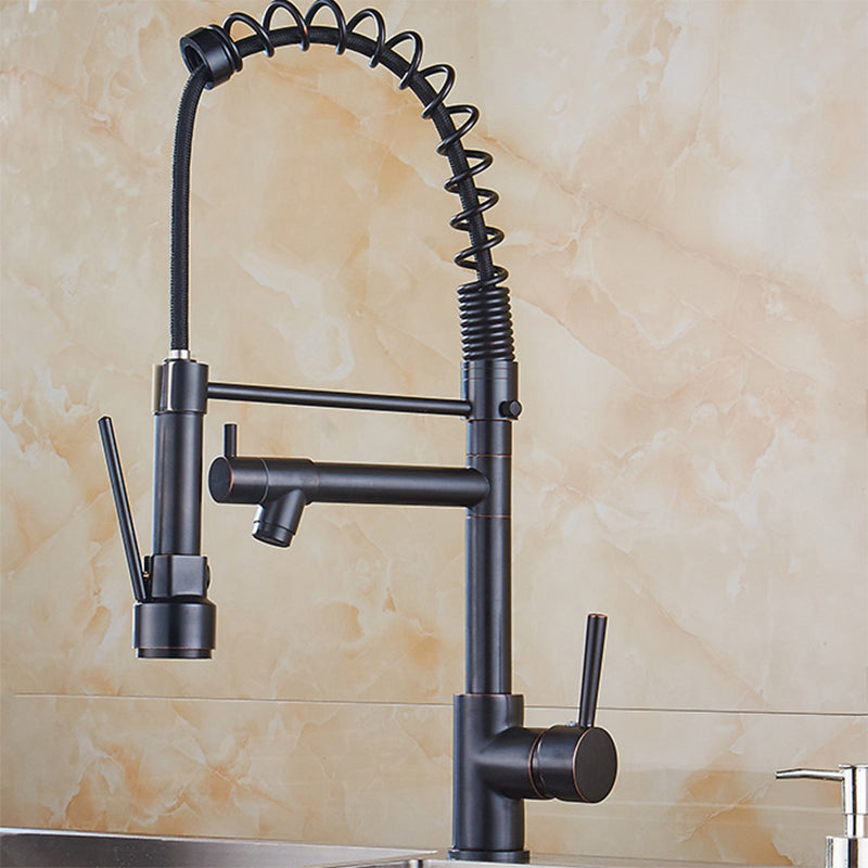 Modern Farmhouse Spring Spout Kitchen Sink Faucet Gooseneck with Pull Down Sprayer