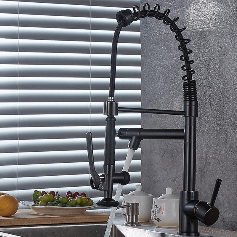 Modern Farmhouse Spring Spout Kitchen Sink Faucet Gooseneck with Pull Down Sprayer