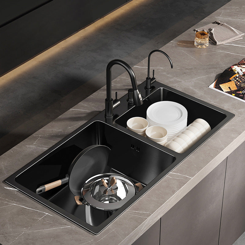 Contemporary Style Kitchen Sink Stainless Steel Drop-In Kitchen Double Sink