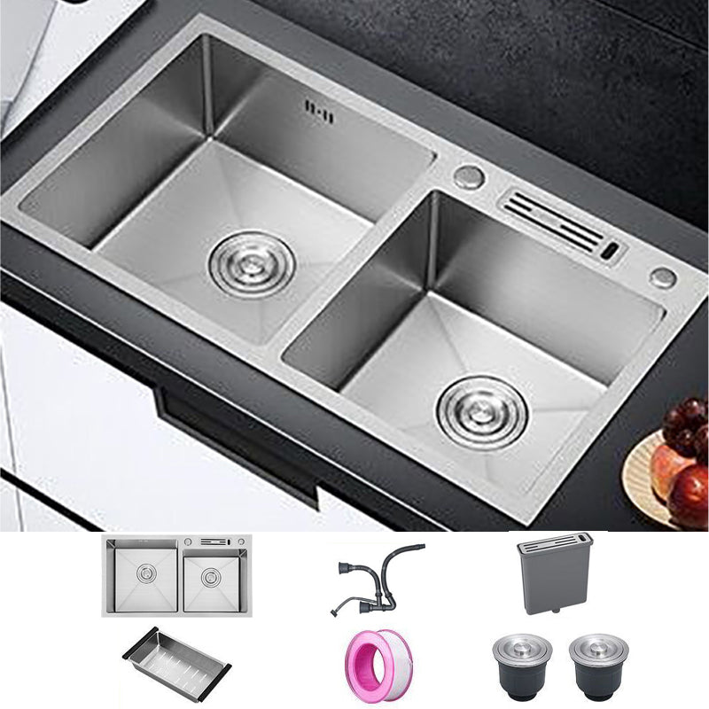 Drop-In Kitchen Sink Stainless Steel Modern Style Rectangle Kitchen Double Sink