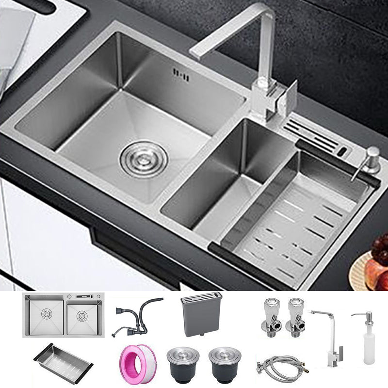 Drop-In Kitchen Sink Stainless Steel Modern Style Rectangle Kitchen Double Sink