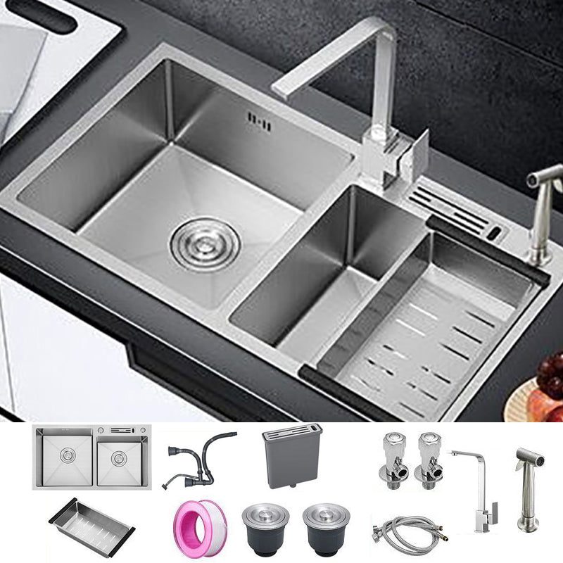 Drop-In Kitchen Sink Stainless Steel Modern Style Rectangle Kitchen Double Sink