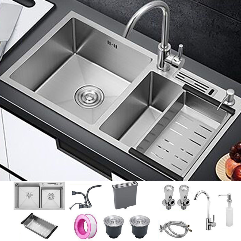 Drop-In Kitchen Sink Stainless Steel Modern Style Rectangle Kitchen Double Sink