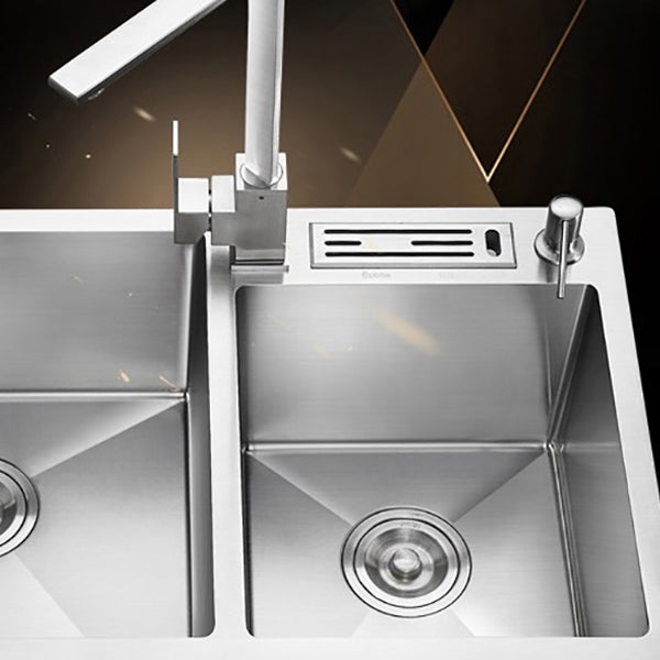 Drop-In Kitchen Sink Stainless Steel Modern Style Rectangle Kitchen Double Sink