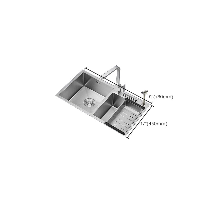 Drop-In Kitchen Sink Stainless Steel Modern Style Rectangle Kitchen Double Sink