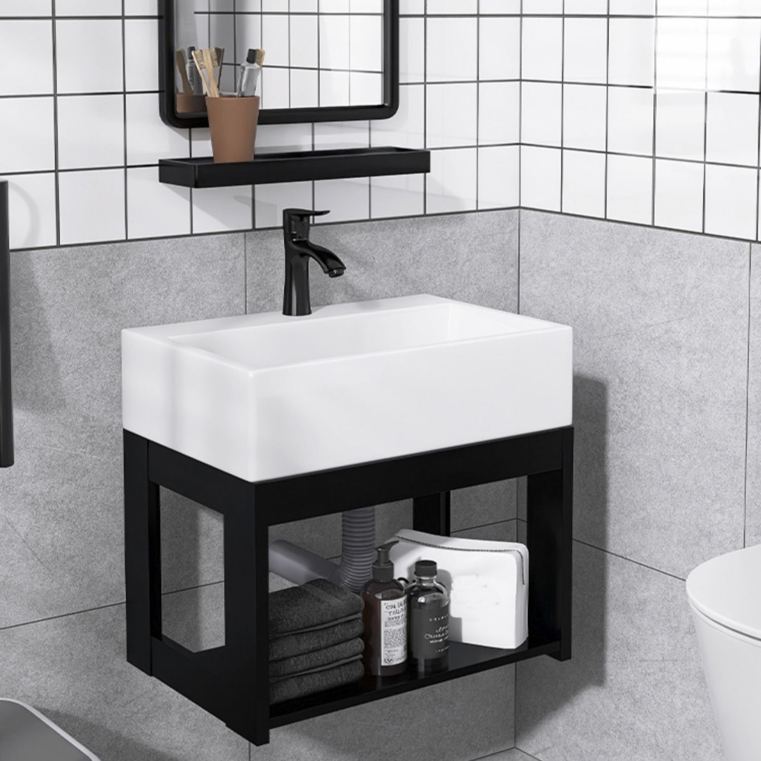 Contemporary Bathroom Sink Vanity Metal Wall-Mounted Bathroom Sink Vanity