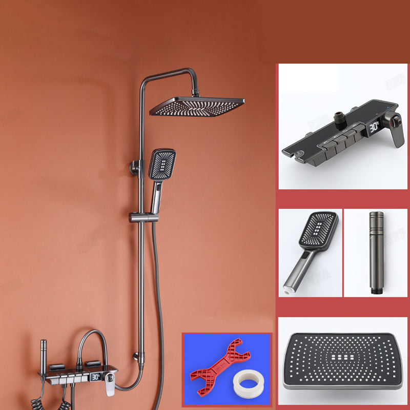 Grey Shower System Square Lever Handle Shower Hose Wall-Mounted Shower Arm Shower System