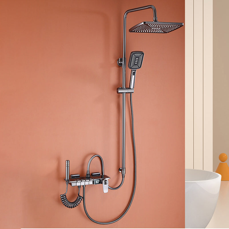 Grey Shower System Square Lever Handle Shower Hose Wall-Mounted Shower Arm Shower System