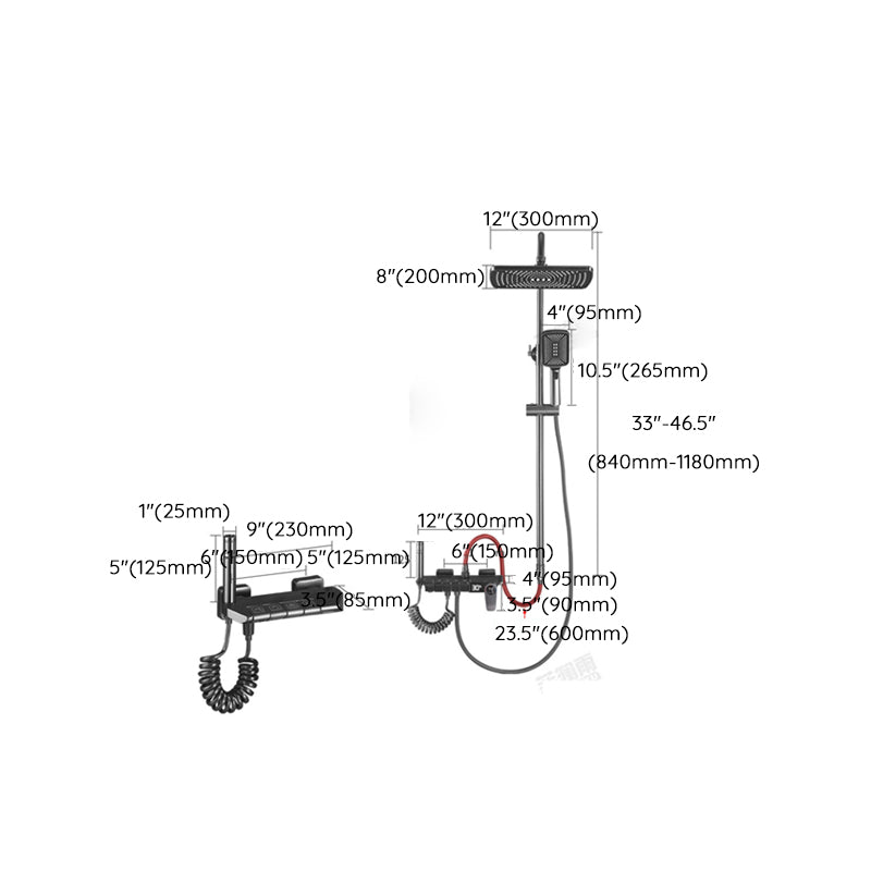 Grey Shower System Square Lever Handle Shower Hose Wall-Mounted Shower Arm Shower System