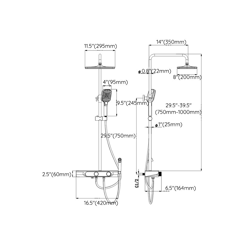 Wall Mounted Shower Head Combo Contemporary Metal Shower System