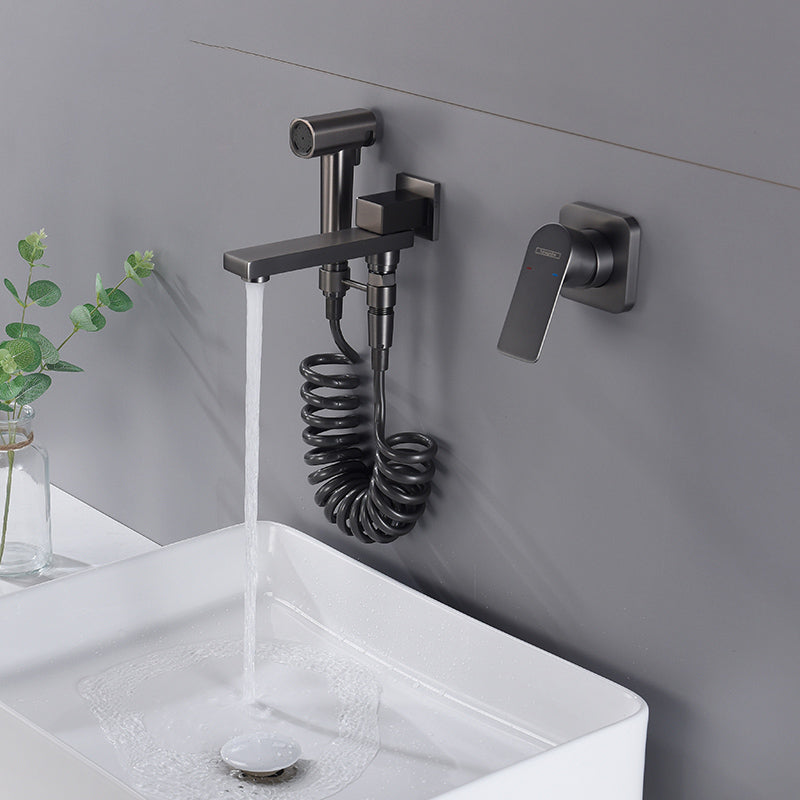 Contemporary Bathtub Faucet Solid Color Low Arc Wall Mounted Bathroom Faucet