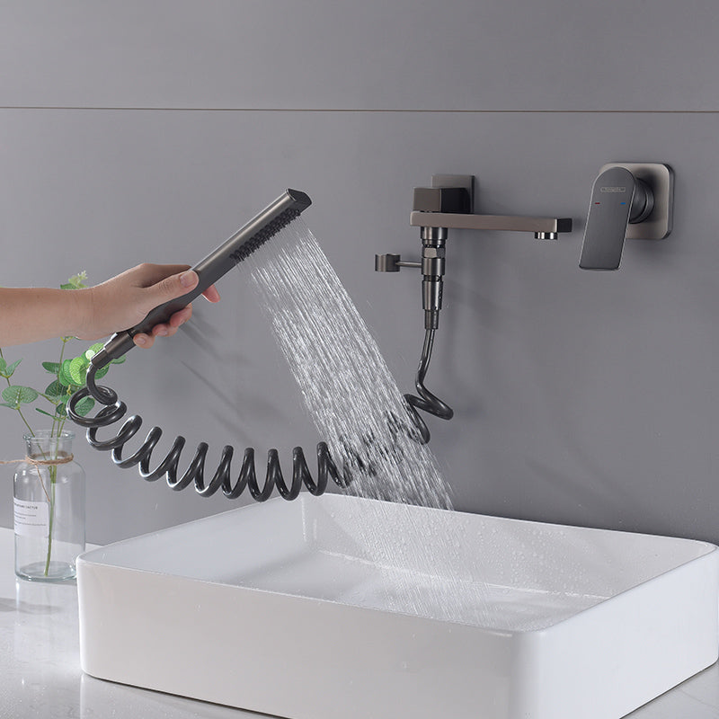 Contemporary Bathtub Faucet Solid Color Low Arc Wall Mounted Bathroom Faucet