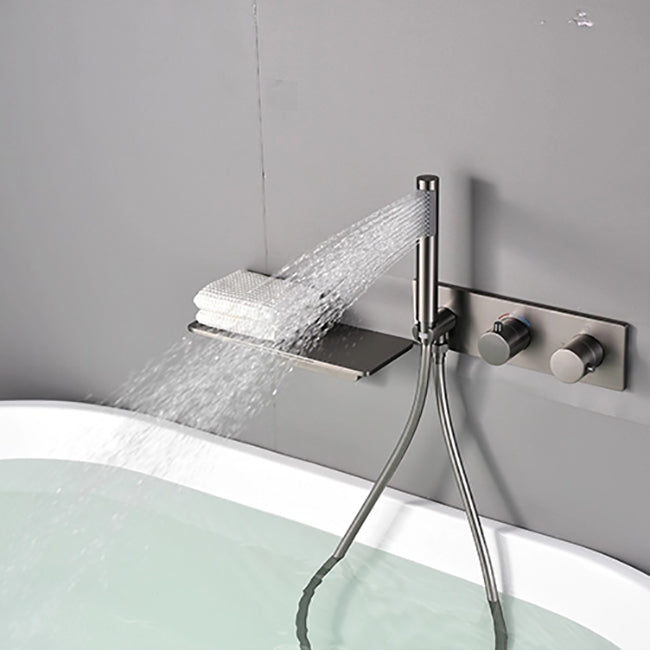 Modern Bath Filler Trim Brass Knob Handles with Hand Shower Waterfall Wall Mount Faucet
