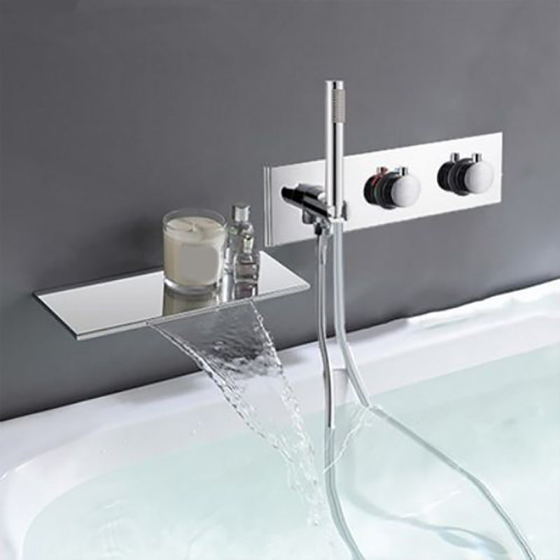 Modern Bath Filler Trim Brass Knob Handles with Hand Shower Waterfall Wall Mount Faucet