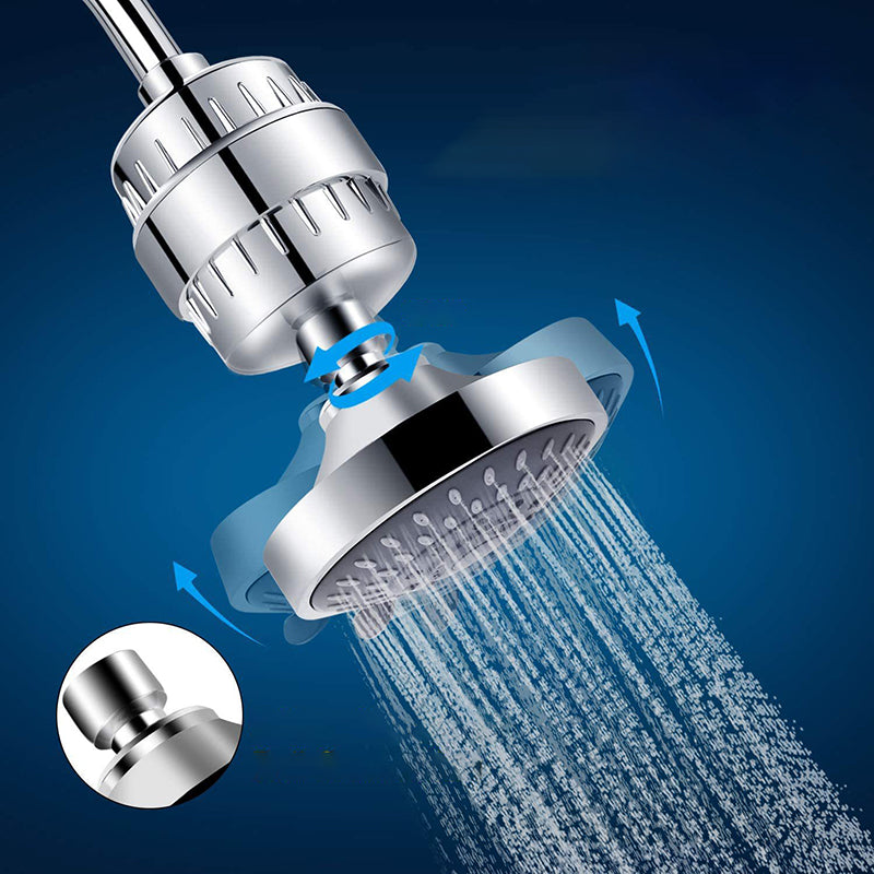 5 Sprays Shower Head Wall-Mount Silver Round Fixed Shower Head