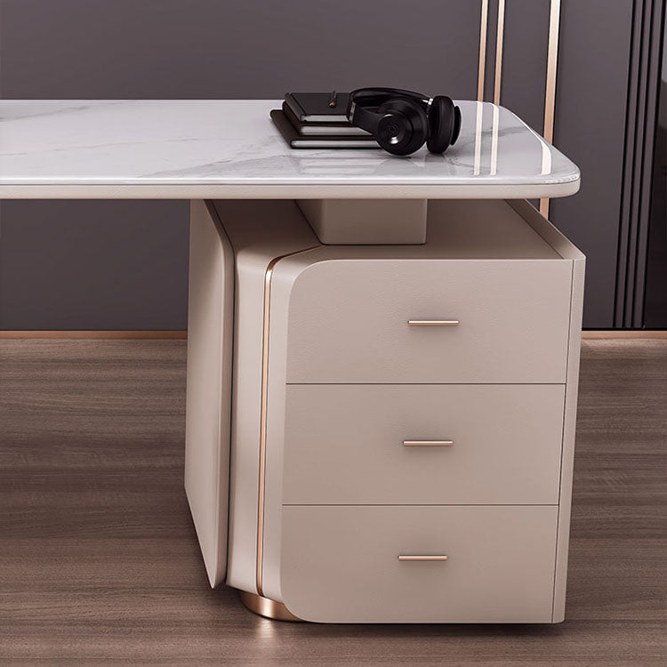 3 Drawers Task Desk Rectangular Shaped Office Desk in White for Office