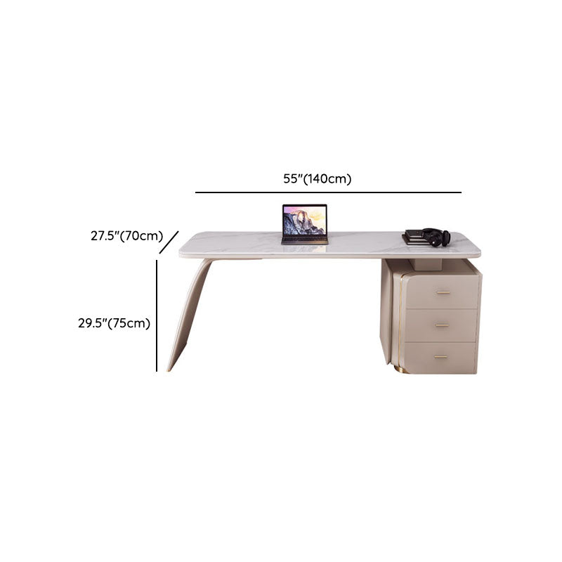 3 Drawers Task Desk Rectangular Shaped Office Desk in White for Office