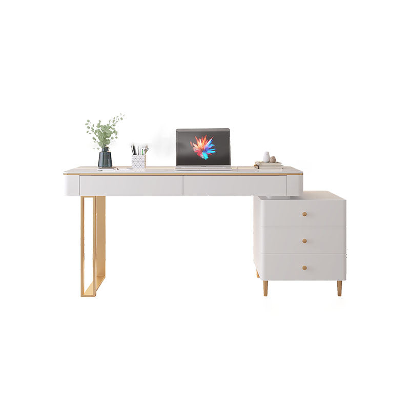 Modern Stone Office Desk Rectangular Shape Task Desk with 5-Drawers in White